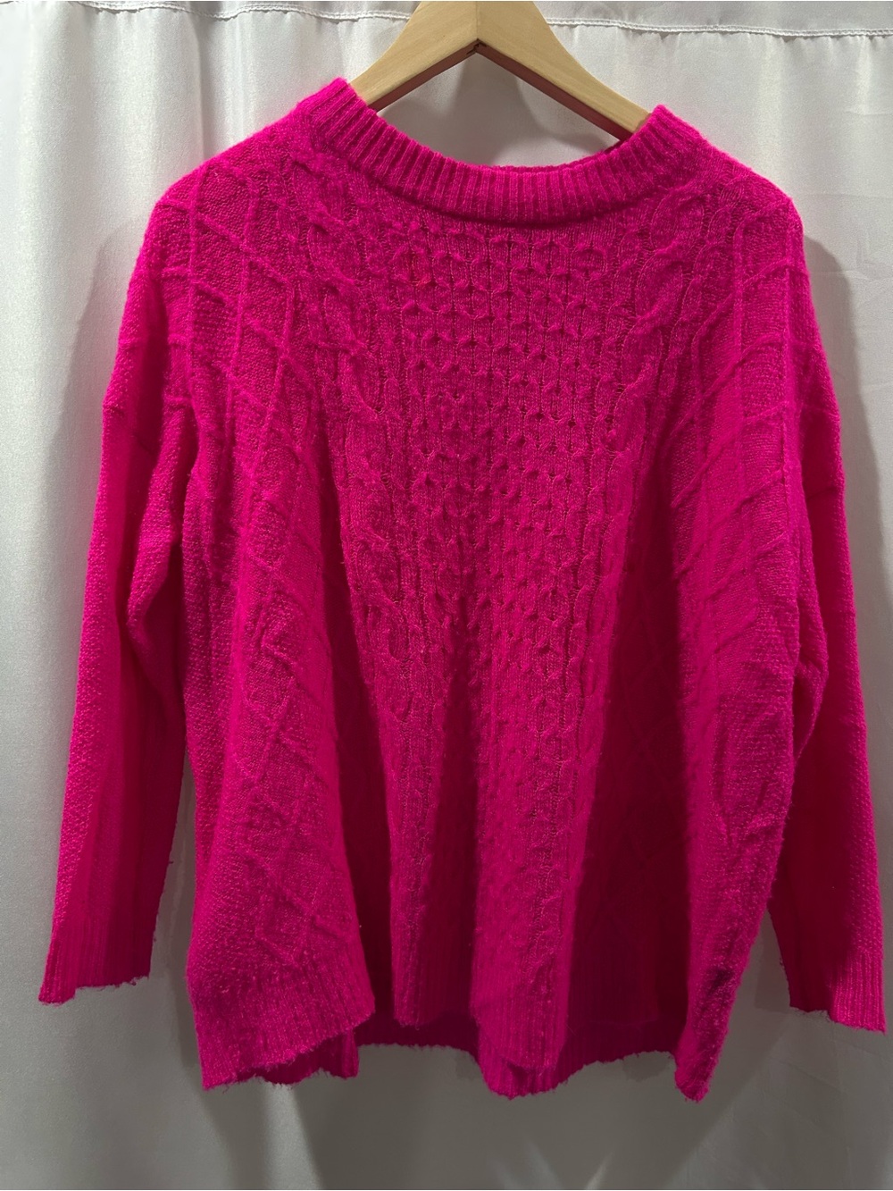 EUC Ralph Lauren Hot Pink Wool Cable-Knit Crewneck Sweater